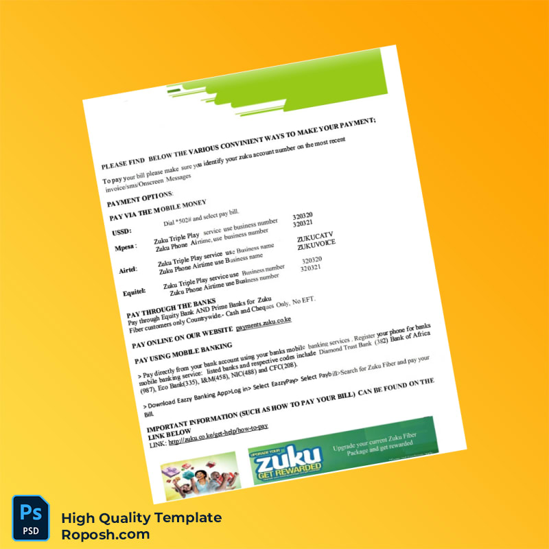 Kenya Wananchi Group K Ltd Editable Internet Bill Template in Word and PDF formats 2 page Kenya Wananchi Group K Ltd Editable Internet Bill Template in Word and PDF formats 2 page