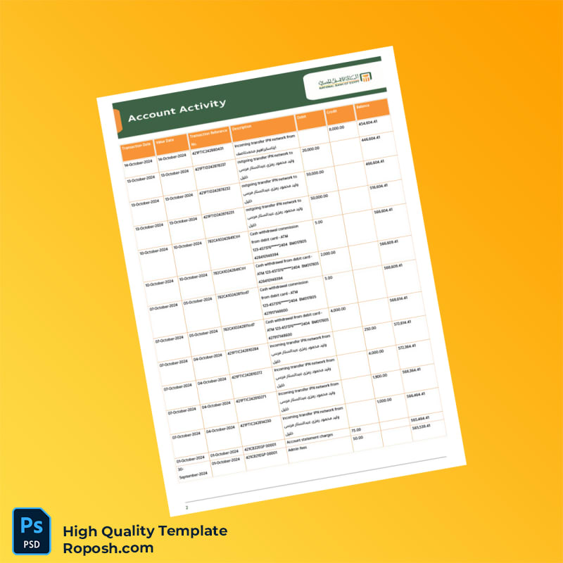 Kuwait National Bank Bank Statement Template in Word and PDF formats 3 page Kuwait National Bank Bank Statement Template in Word and PDF formats 3 page