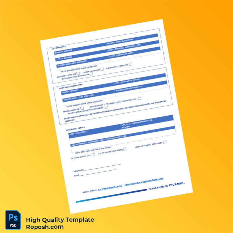 Malawi Standard Bank Editable KYC Update Form Template in Word and PDF formats 2 page Malawi Standard Bank Editable KYC Update Form Template in Word and PDF formats 2 page