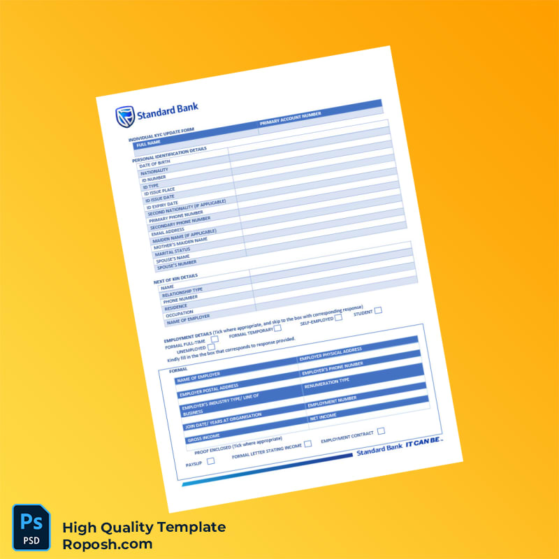 Malawi Standard Bank Editable KYC Update Form Template in Word and PDF formats 2 page Malawi Standard Bank Editable KYC Update Form Template in Word and PDF formats 2 page