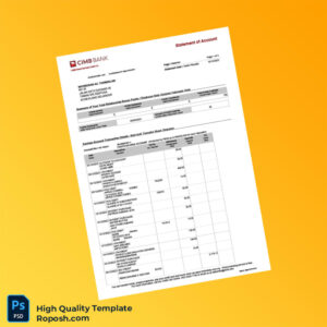 Malaysia CMB Bank Statement Template in Word and PDF formats 3 page
