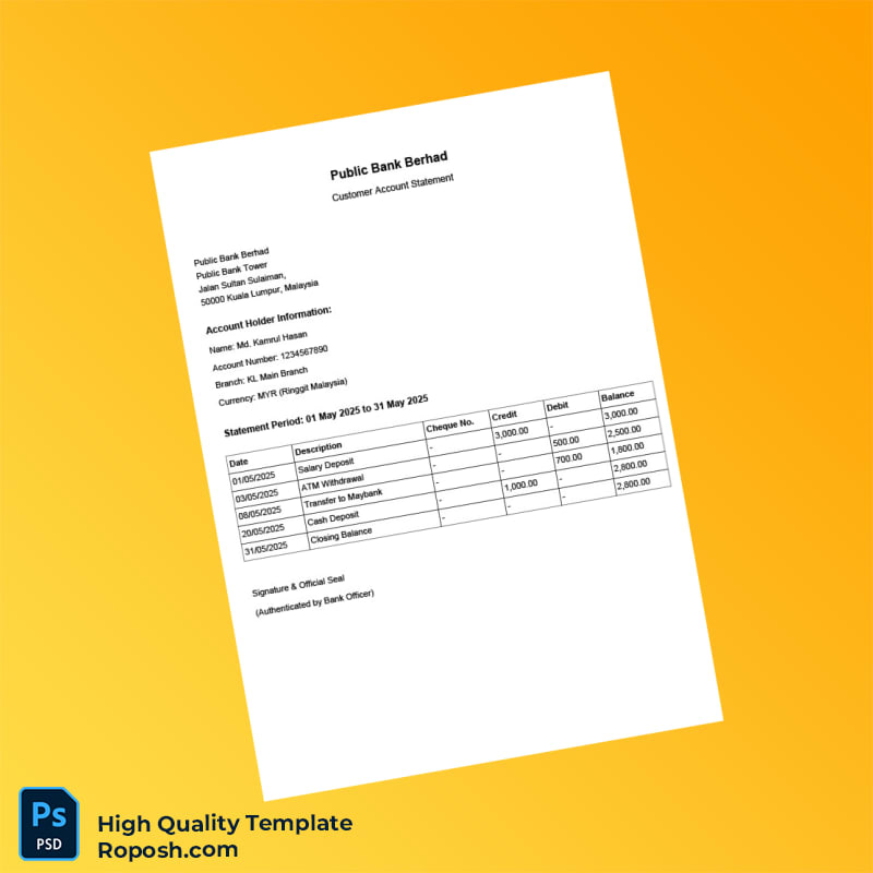 Malaysia Public Bank Statement Template in Word and PDF formats Malaysia Public Bank Statement Template in Word and PDF formats