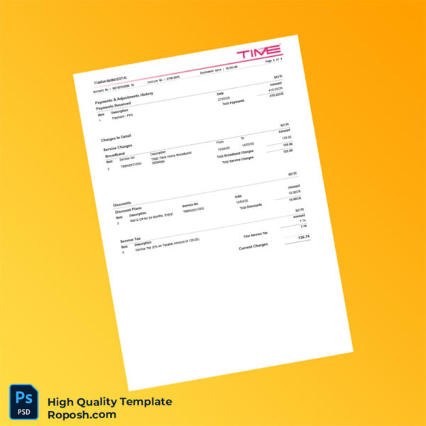 Malaysia TT dotCom Sdn Bhd Editable Internet Bill Template in Word and PDF formats 4 page