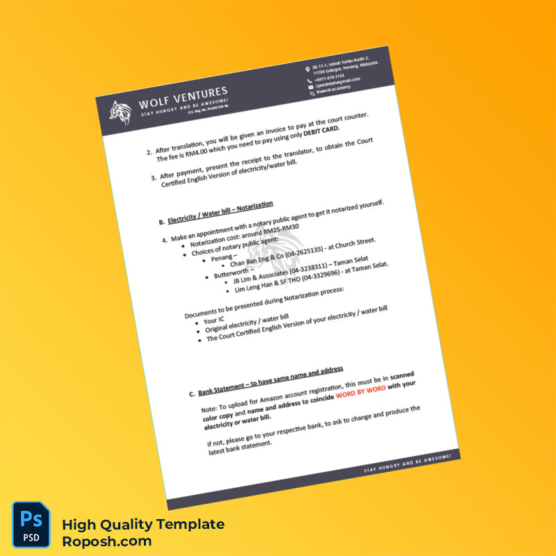 Malaysia Wolf Ventures Editable Amazon Seller Account Opening Template in Word and PDF formats 4 page Malaysia Wolf Ventures Editable Amazon Seller Account Opening Template in Word and PDF formats 4 page