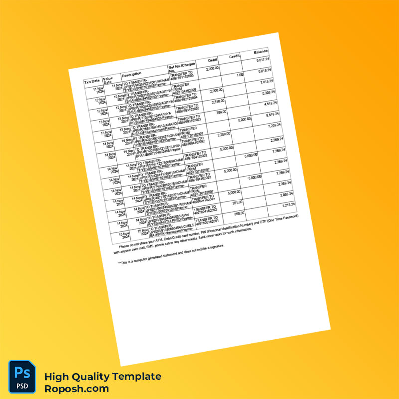 Nepal LOTUS SAVING BANK-ADHAR- NCHQ Bank Statement Template in Word and PDF formats 2 page Nepal LOTUS SAVING BANK-ADHAR- NCHQ Bank Statement Template in Word and PDF formats 2 page