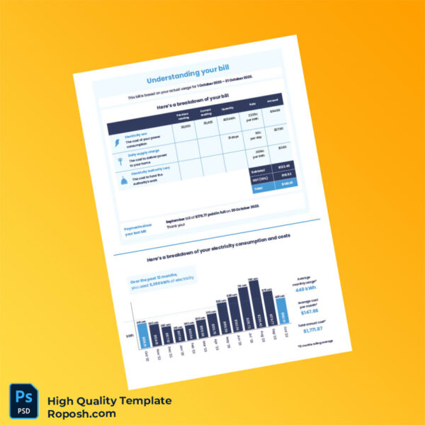 New Zealand Editable Electricity Bill Template in Word and PDF formats 2 page