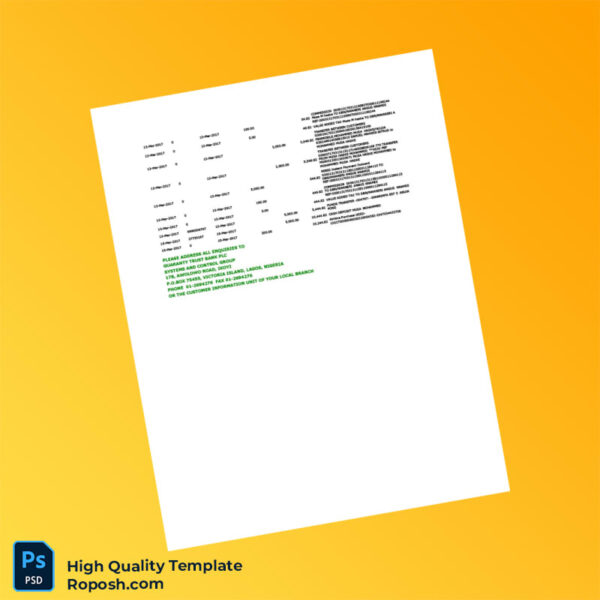 Nigeria Guaranty Trust Bank Customer Statement Template in Word and PDF formats 2 page