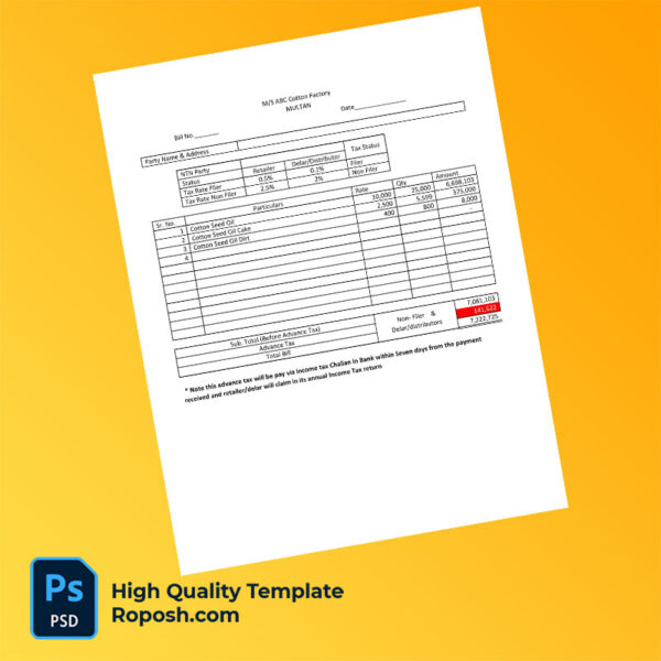 Pakistan Ahmad Cotton Industry Editable Cotton Factory Bill Template in Word and PDF formats