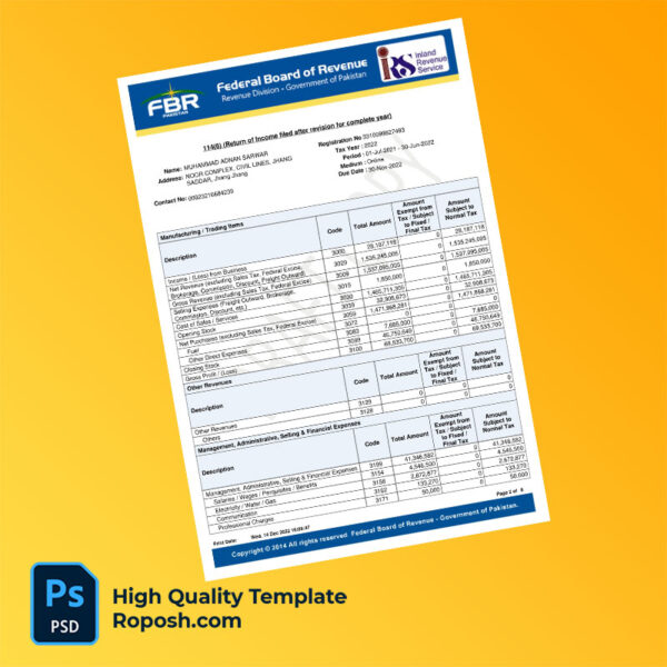 Pakistan Federal Board of Revenue Editable Income Tax Acknowledgement Slip Template in Word and PDF formats