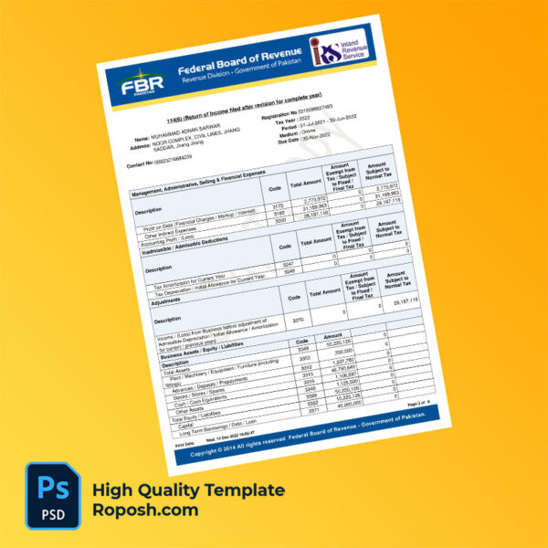 Pakistan Federal Board of Revenue Editable Income Tax Acknowledgement Slip Template in Word and PDF formats