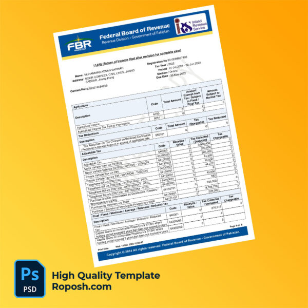 Pakistan Federal Board of Revenue Editable Income Tax Acknowledgement Slip Template in Word and PDF formats
