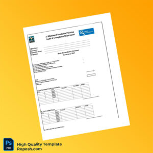 Pakistan Al Khidmat Foundation Bank Reconciliation Statement Template in Word and PDF formats 2 page