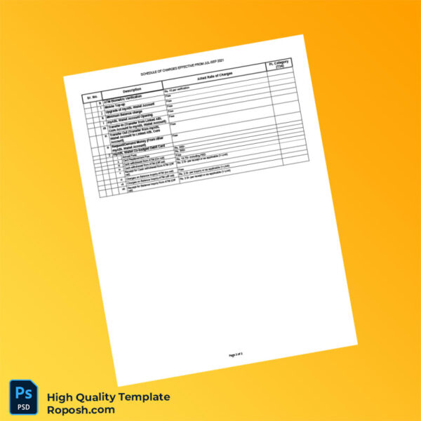 Pakistan Allied Bank Limited Editable Digital Banking Charges Template in Word and PDF formats 2 page