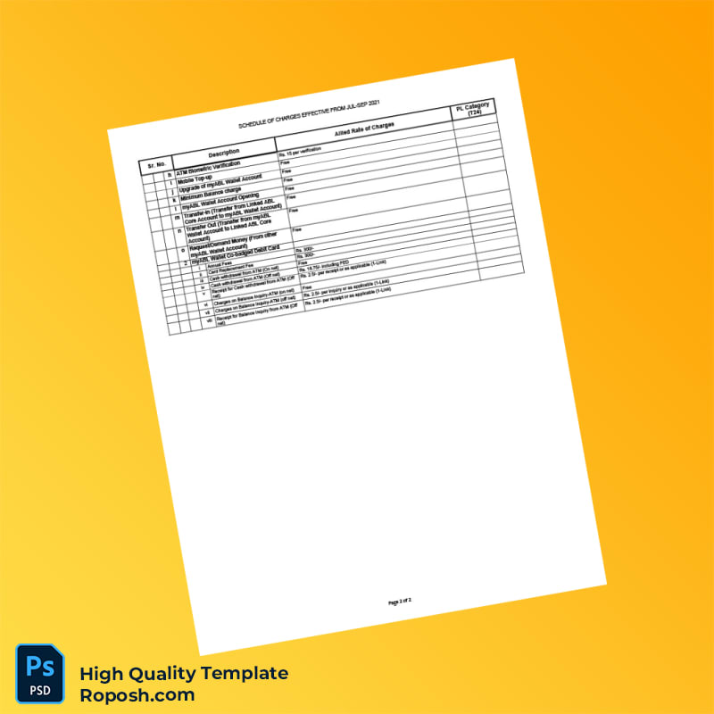 Pakistan Allied Bank Limited Editable Digital Banking Charges Template in Word and PDF formats 2 page Pakistan Allied Bank Limited Editable Digital Banking Charges Template in Word and PDF formats 2 page