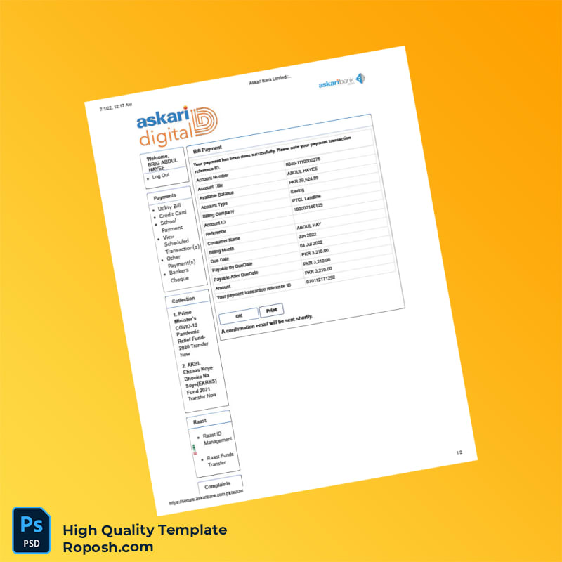Pakistan Askari Bank Editable Internet Banking Template in Word and PDF formats 2 page Pakistan Askari Bank Editable Internet Banking Template in Word and PDF formats 2 page