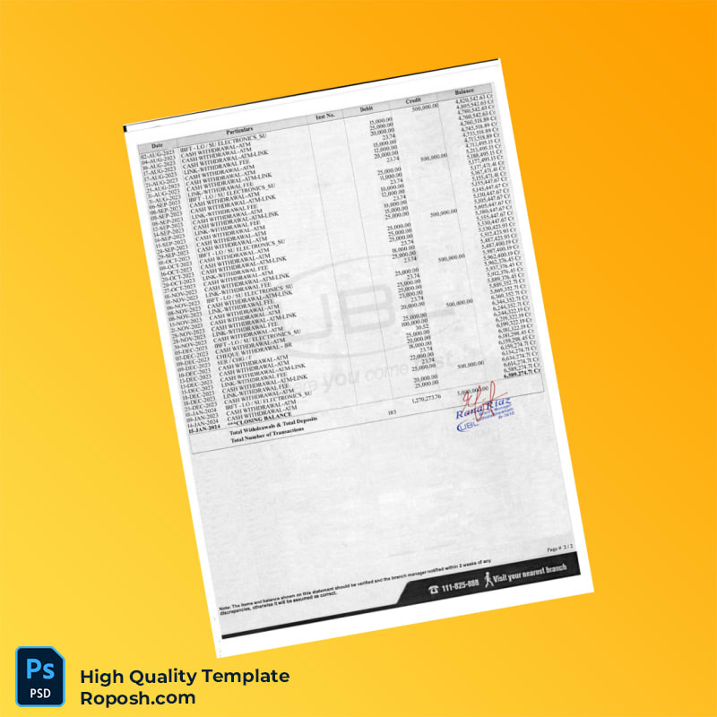 Pakistan Bank Statement Template in Word and PDF formats 3 page Pakistan Bank Statement Template in Word and PDF formats 3 page