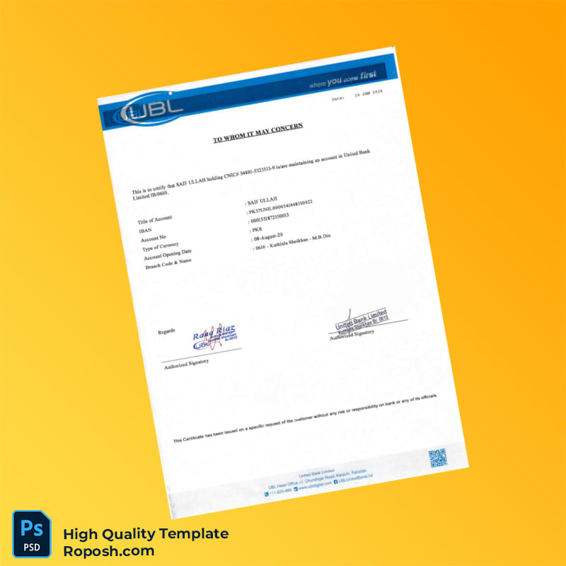 Pakistan Bank Statement Template in Word and PDF formats 3 page Pakistan Bank Statement Template in Word and PDF formats 3 page