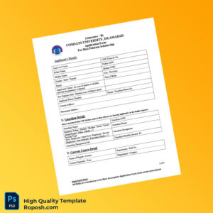 Pakistan COMSATS University Islamabad Editable Diya Pakistan Application Form Template in Word and PDF formats 5 page