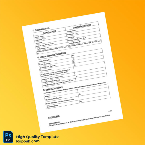 Pakistan COMSATS University Islamabad Editable Diya Pakistan Application Form Template in Word and PDF formats 5 page