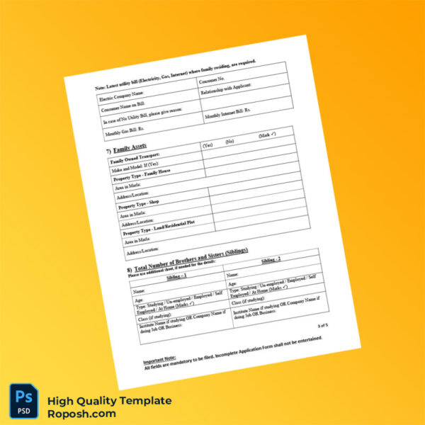 Pakistan COMSATS University Islamabad Editable Diya Pakistan Application Form Template in Word and PDF formats 5 page