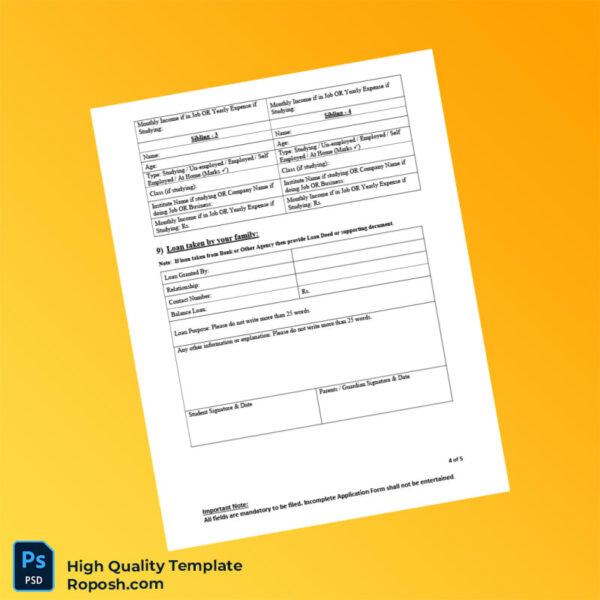 Pakistan COMSATS University Islamabad Editable Diya Pakistan Application Form Template in Word and PDF formats 5 page