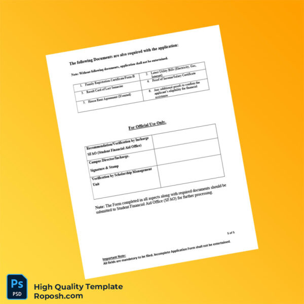 Pakistan COMSATS University Islamabad Editable Diya Pakistan Application Form Template in Word and PDF formats 5 page