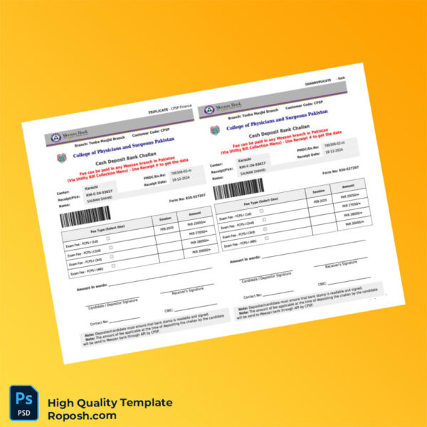 Pakistan College of Physicians and Surgeons Pakistan Editable Online Application Form Template in Word and PDF formats 3 page