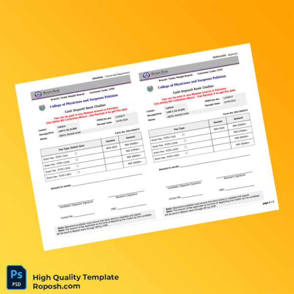 Pakistan College of Physicians and Surgeons Pakistan Editable Online Application Template in Word and PDF formats 3 page