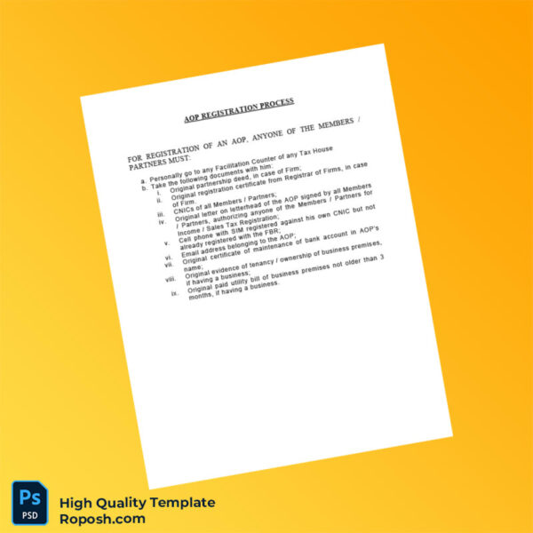 Pakistan Editable Aop Registration Process Template in Word and PDF formats