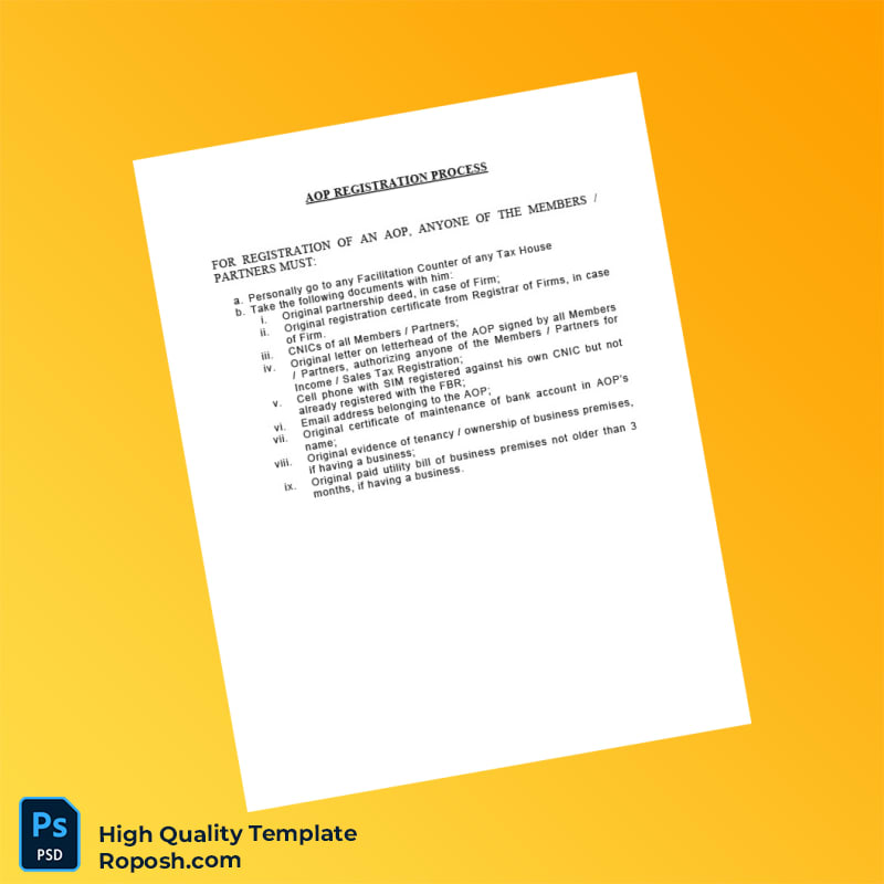 Pakistan Editable Aop Registration Process Template in Word and PDF formats Pakistan Editable Aop Registration Process Template in Word and PDF formats