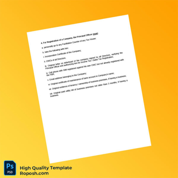 Pakistan Editable Requirements of FBR Template in Word and PDF formats