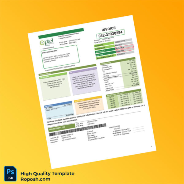 Pakistan Editable Utility Bill Template in Word and PDF formats