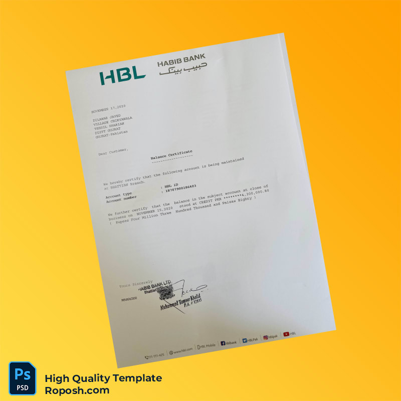 Pakistan HBL Bank Statement Template in Word and PDF formats 2 page Pakistan HBL Bank Statement Template in Word and PDF formats 2 page
