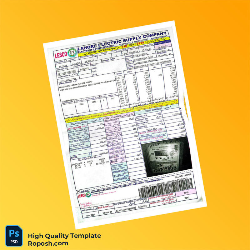 Pakistan LESCO Editable Electricity Bill Template in Word and PDF formats Pakistan LESCO Editable Electricity Bill Template in Word and PDF formats