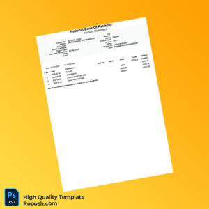 Pakistan National Bank Statement Template in Word and PDF formats