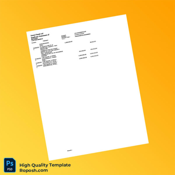Pakistan Soneri Bank Statement Template in Word and PDF formats 3 page