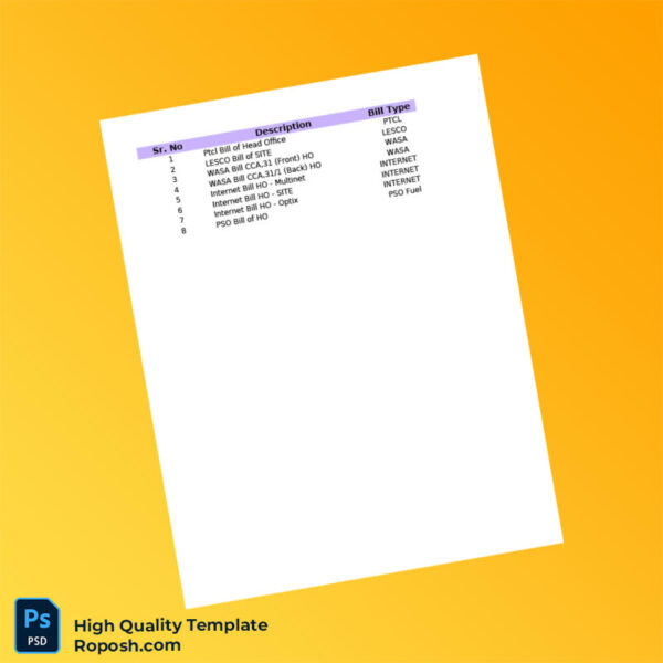 Pakistan WASA Editable Utility Bills Record Template in Word and PDF formats 2 page