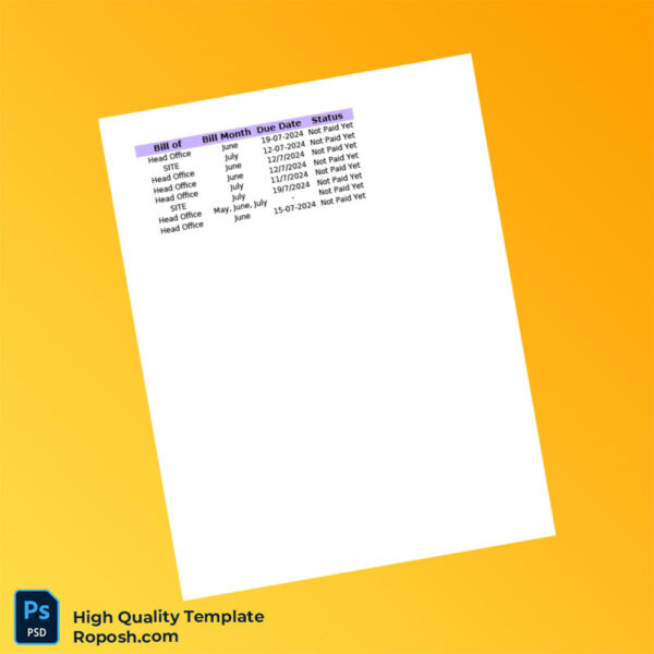 Pakistan WASA Editable Utility Bills Record Template in Word and PDF formats 2 page