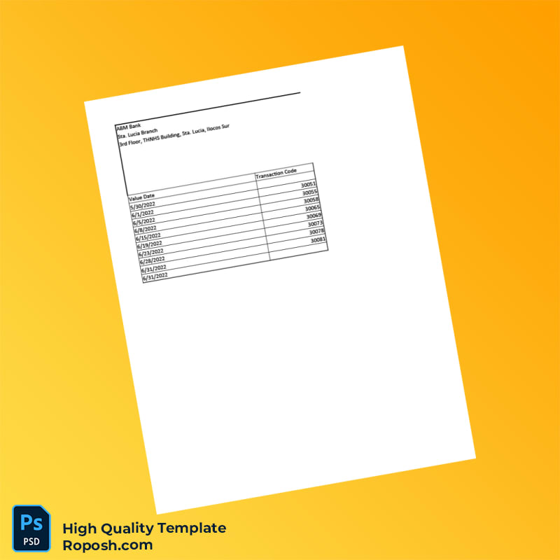 Philippines ABM Bank Statement Template in Word and PDF formats 3 page Philippines ABM Bank Statement Template in Word and PDF formats 3 page