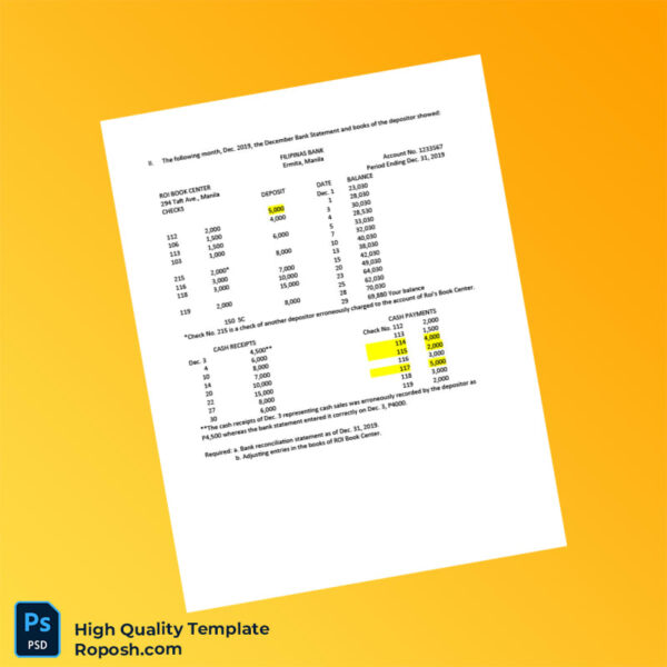 Philippines Bank Reconciliation Roi Book Center Template in Word and PDF formats 4 page
