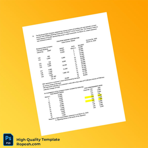 Philippines Bank Reconciliation Roi Book Center Template in Word and PDF formats 4 page