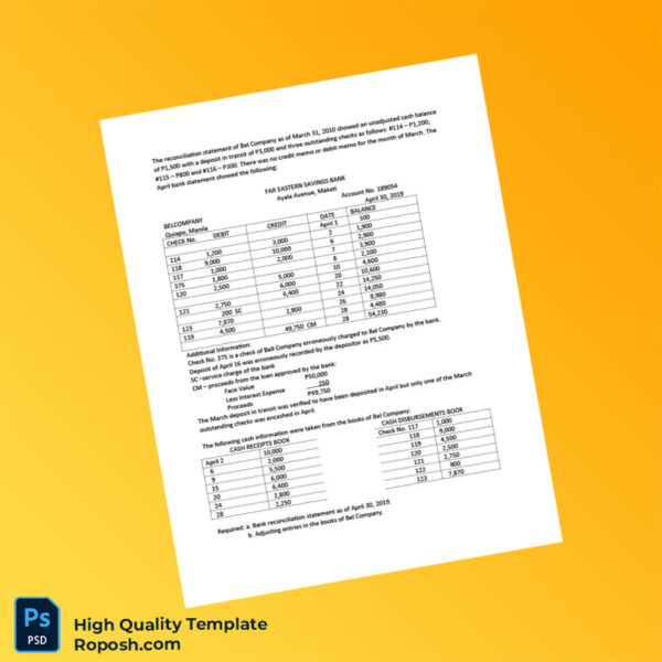 Philippines Bank Reconciliation Roi Book Center Template in Word and PDF formats 4 page