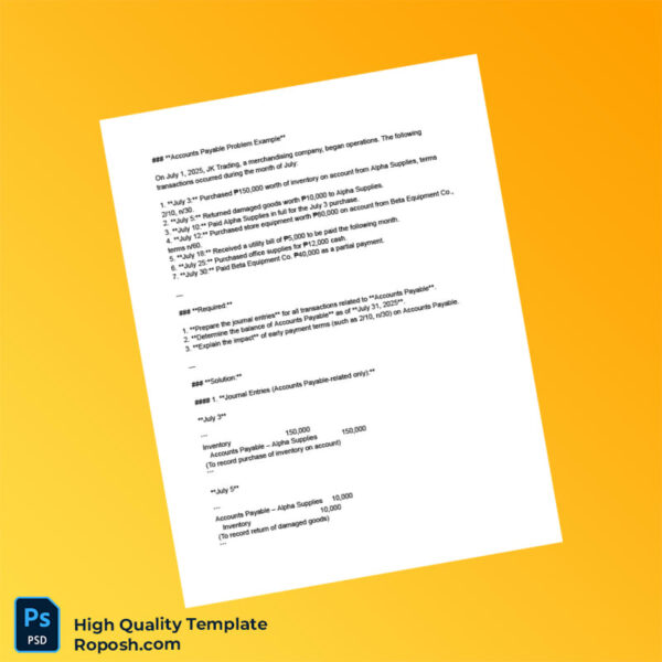 Philippines Editable Accounts Payable Template in Word and PDF formats 2 page
