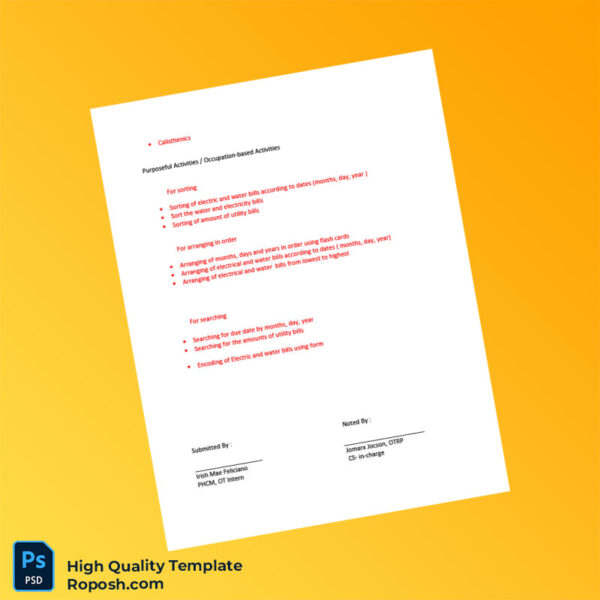 Philippines Editable Occupational Therapy Plan of Action Template in Word and PDF formats 4 page