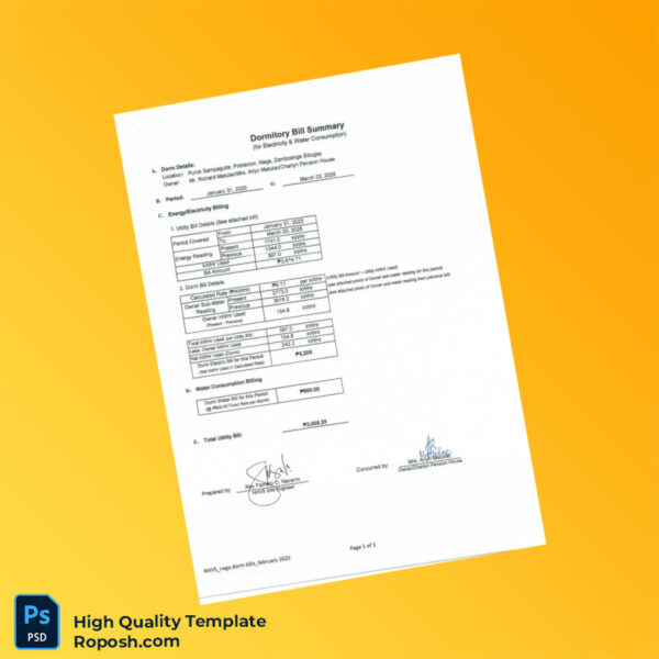 Philippines Editable Utility Bill Template in Word and PDF formats 2 page