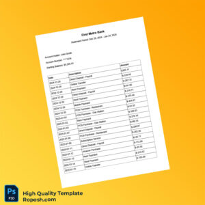 Philippines First Metro Bank Bank Statement Template in Word and PDF formats 2 page