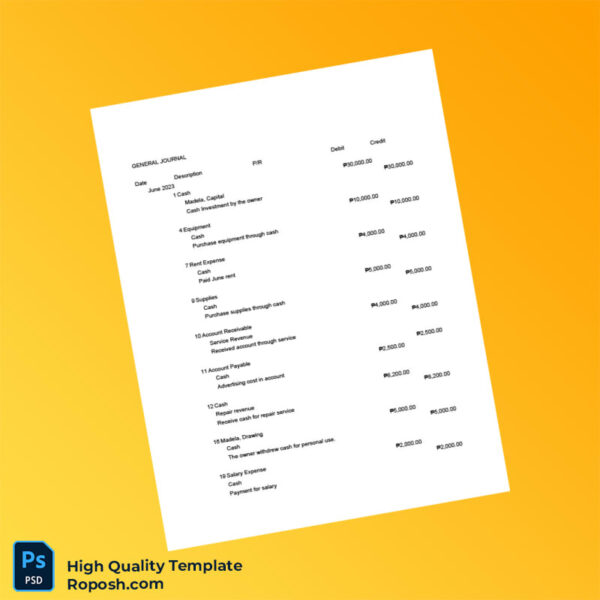 Philippines J Madela Repair Shop Editable General Journal Template in Word and PDF formats 3 page