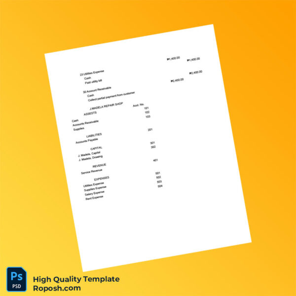 Philippines J Madela Repair Shop Editable General Journal Template in Word and PDF formats 3 page