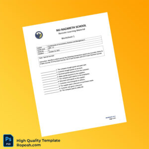 Philippines Nu-Nazareth School Editable Remote Learning Material Worksheet Template in Word and PDF formats 2 page