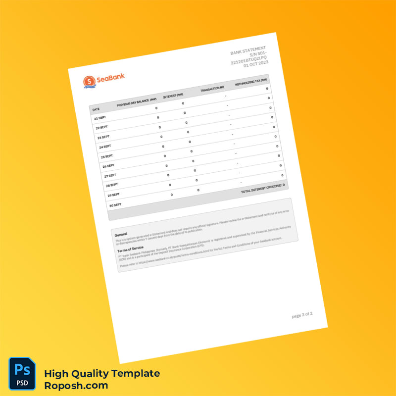 Philippines Seabank Statement Template in Word and PDF formats 2 page Philippines Seabank Statement Template in Word and PDF formats 2 page